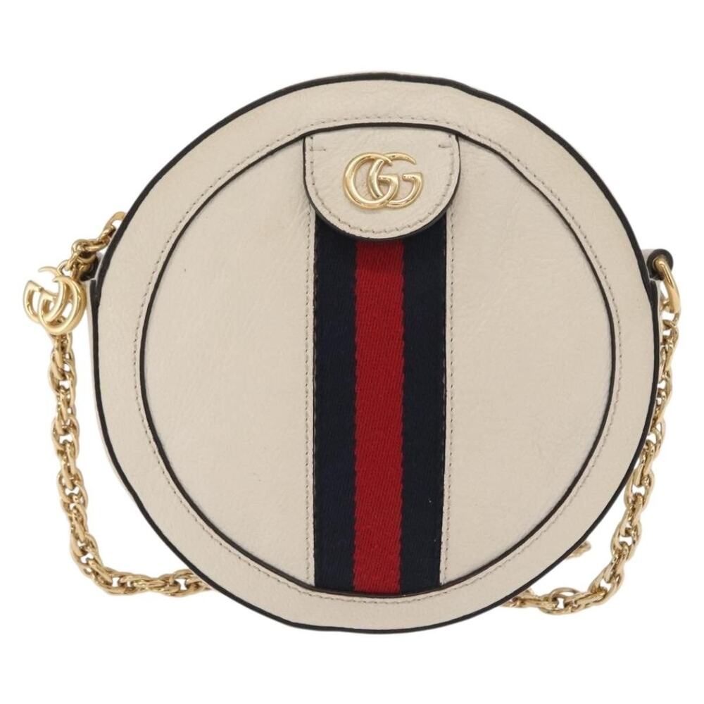 Gucci Leather Chain GG Marmont Web Crossbody Bag White Gold